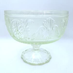 Vintage Pressed Glass Pedestal Bowl Floral Scroll Pattern EAPG Style Candy Dish